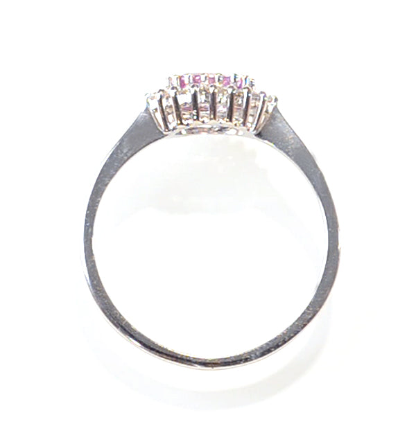9K White Gold Diamond and Pink Sapphire Ring 0.18ct